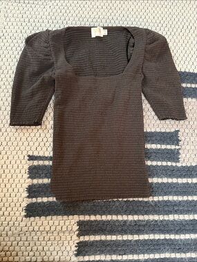 Nation LTD Black Smocked Square-Neck Puff Sleeve Top